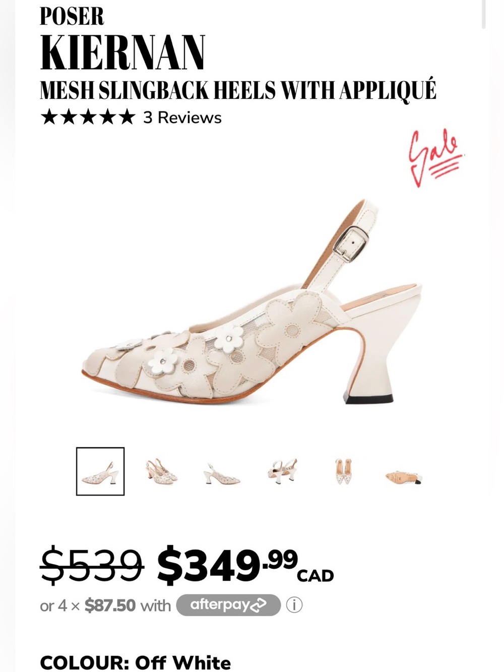 Fluevog Off White Mesh Slingback Heels with Floral Appliqué